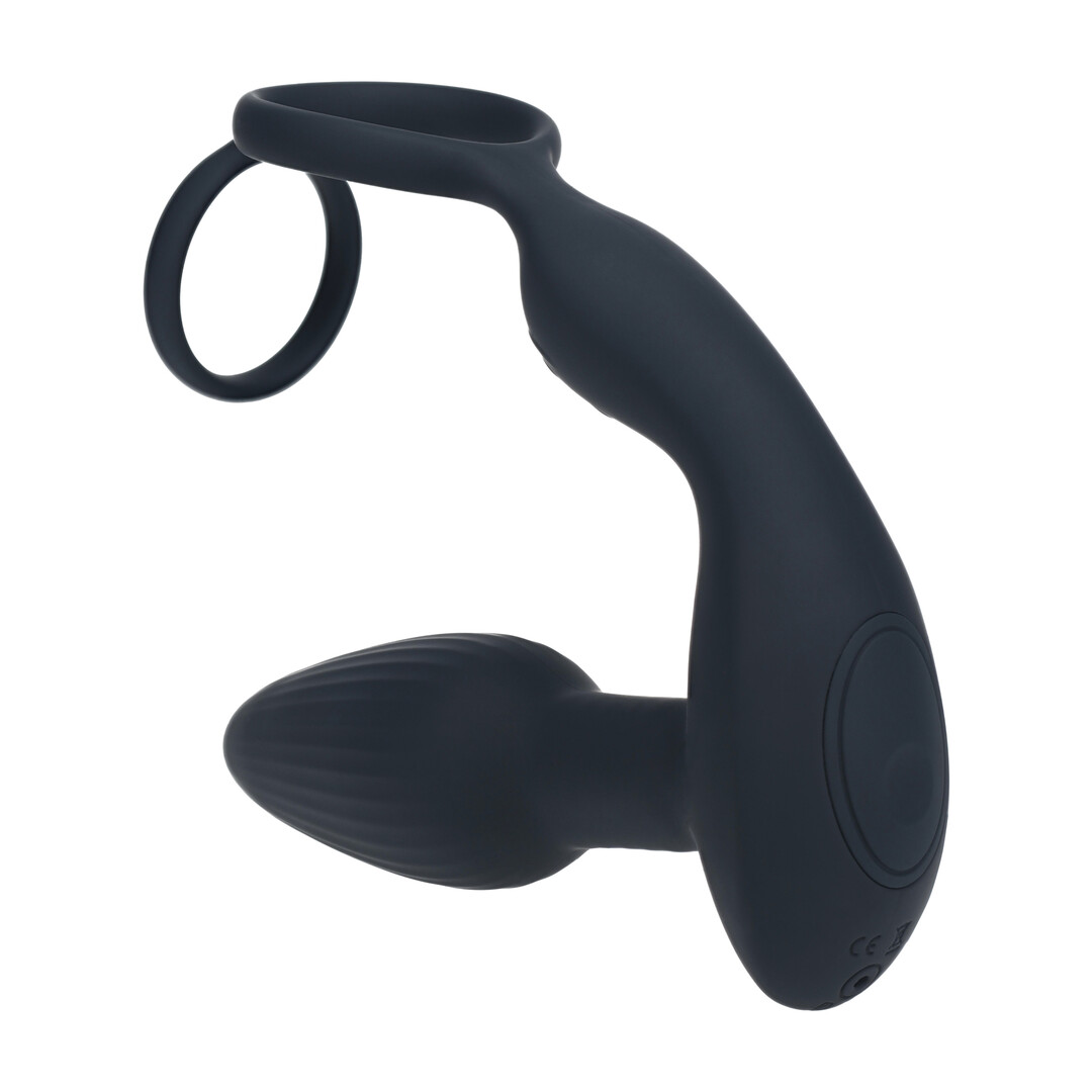 Levelz by shots Dual Vibrating Remote Rotating Beads Silicone Prostate Stimulator with Cock and Ball Ring - Black (8714273068163)