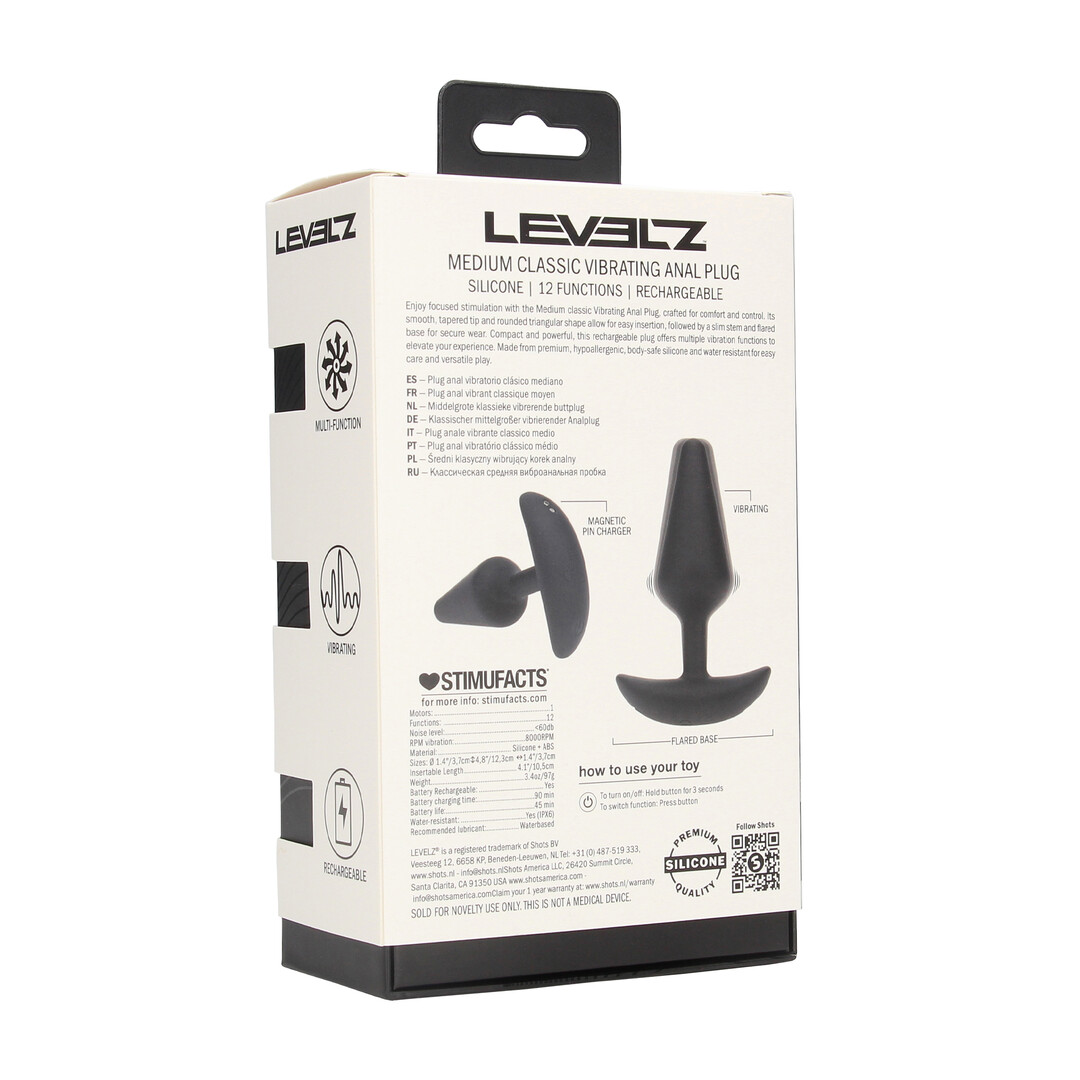 Levelz by shots Classic Vibrerende Silicone Anale Plug - M - Zwart (8714273067418)