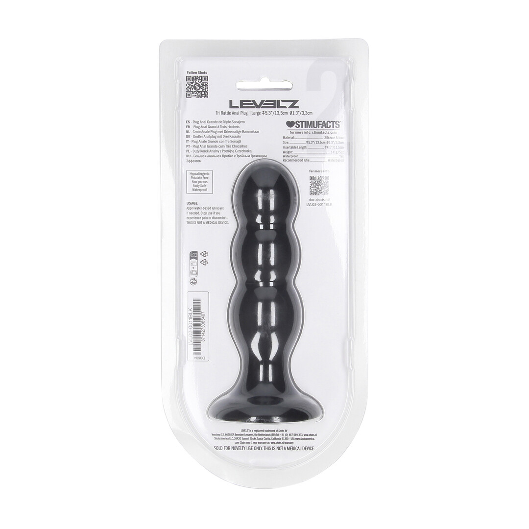 Levelz by shots Tri Rattle Liquid Silicone Anale Plug - L - Zwart (8714273065407)