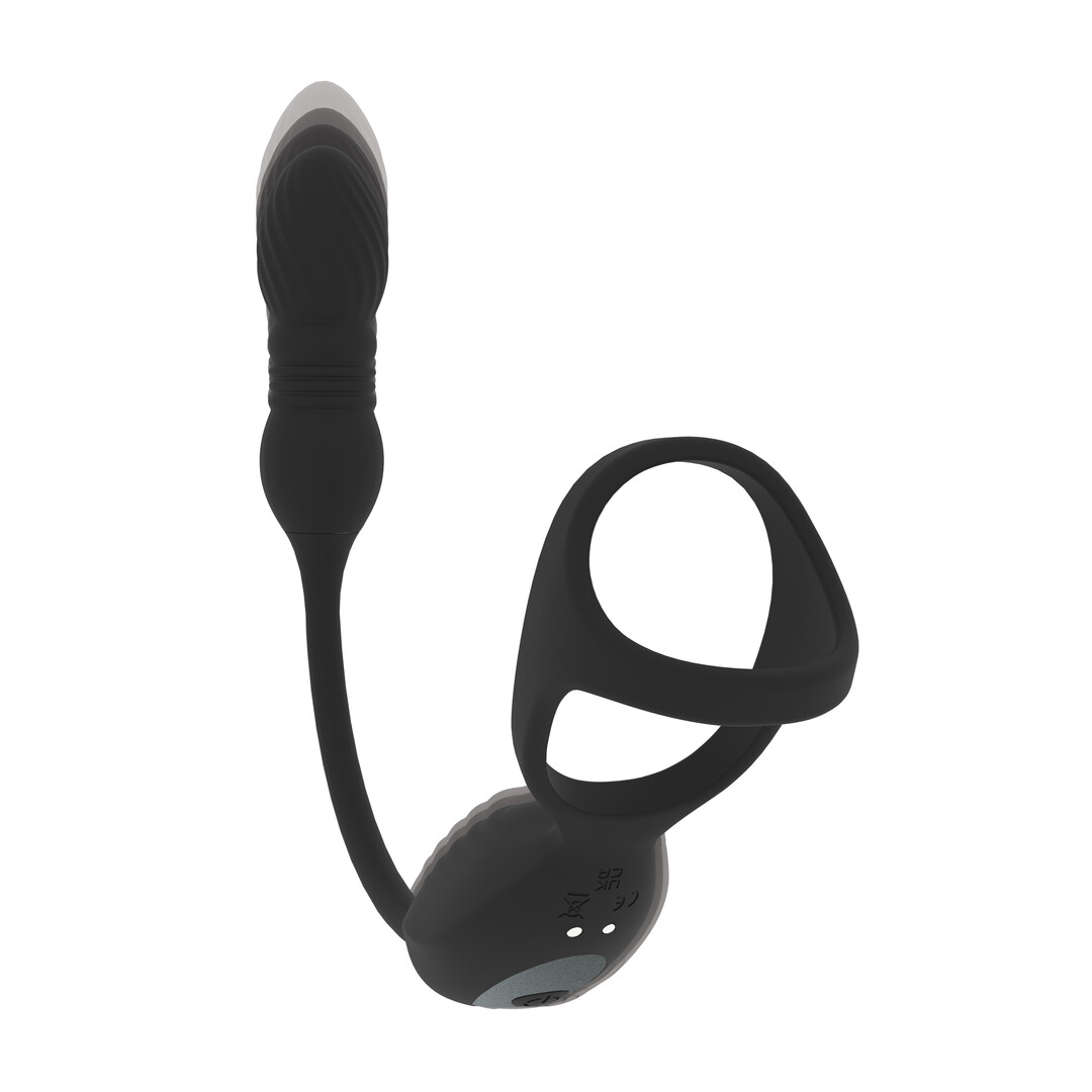 Levelz by shots Vibrerende en Duwende Silicone Tri O Cockring met Prostaat Stimulator - Zwart (8714273067814)
