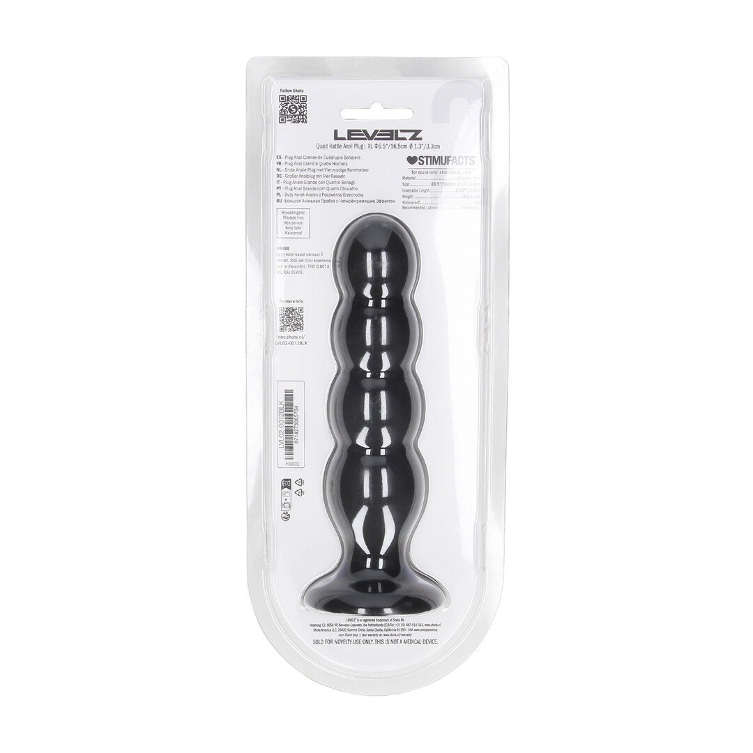 Levelz by shots Quad Rattle Vloeibare Siliconen Anale Plug - XL - Zwart (8714273065704)