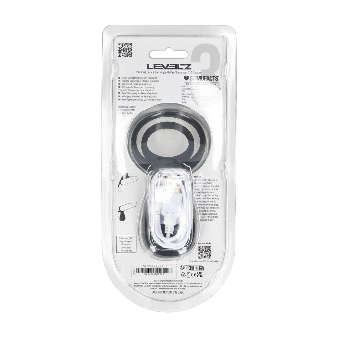 Levelz by shots Vibrerende Cock- en Ballring met Pootstimulator - Zwart (8714273067272)