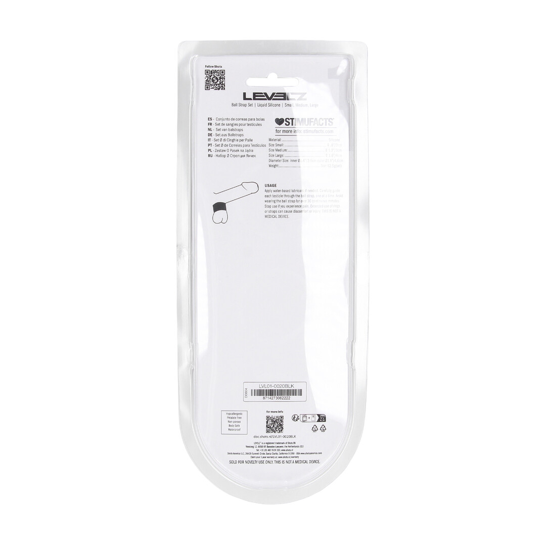 Levelz by shots Vloeibare Siliconen Balriem Set van 3 - S/M/L - Zwart (8714273062222)