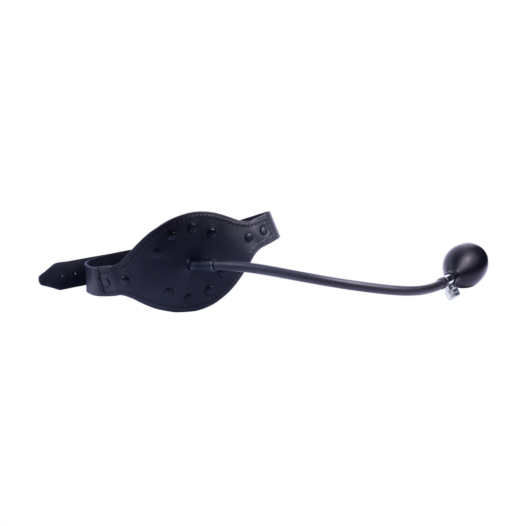 Red leather Leren Gag met Opblaasbare Bal - Zwart (3662811320486)