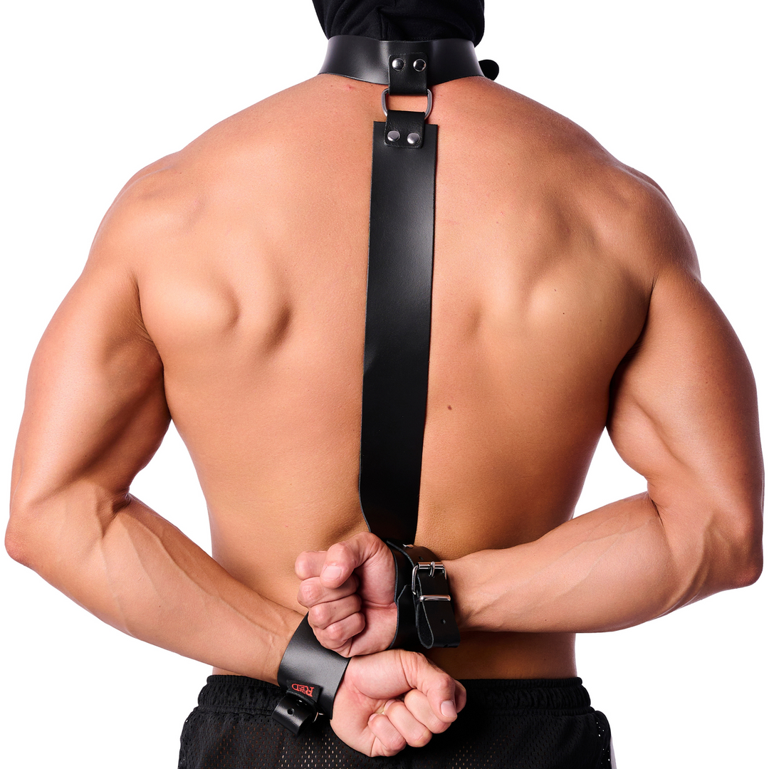 Red leather Leren Bondage Halsband voor Handen - Zwart (3701019810907)