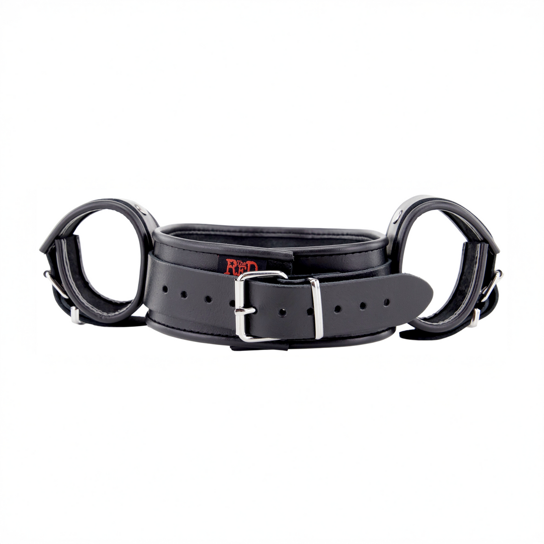Red leather Leren Hals- en Handboeien - Zwart (3701019810716)