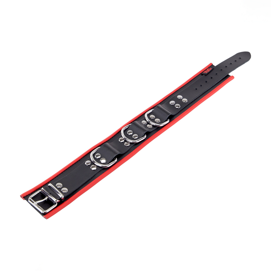 Red leather Leren Ketting 3 D Ringen - Rood/Zwart (3701019809659)
