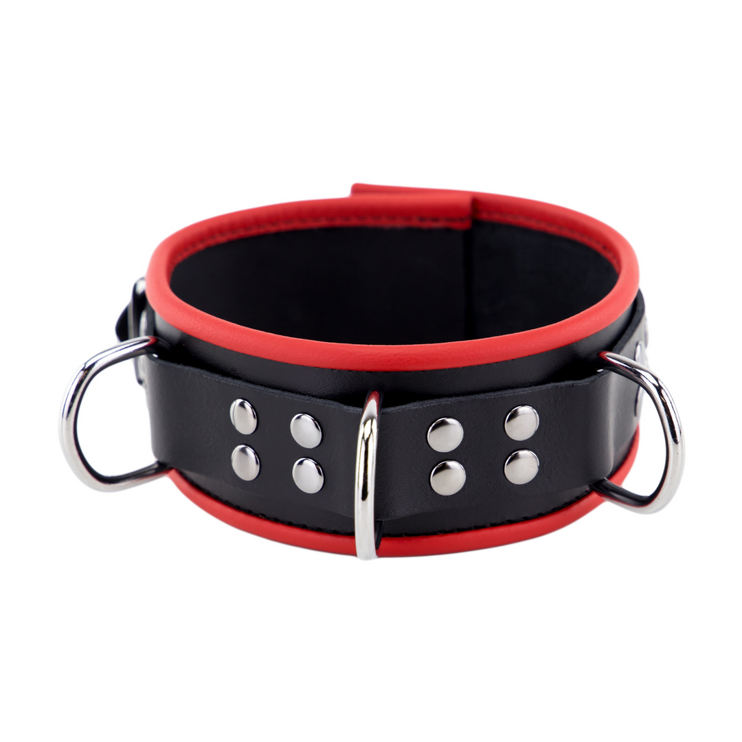 Red leather Leren Ketting 3 D Ringen - Rood/Zwart (3701019809659)