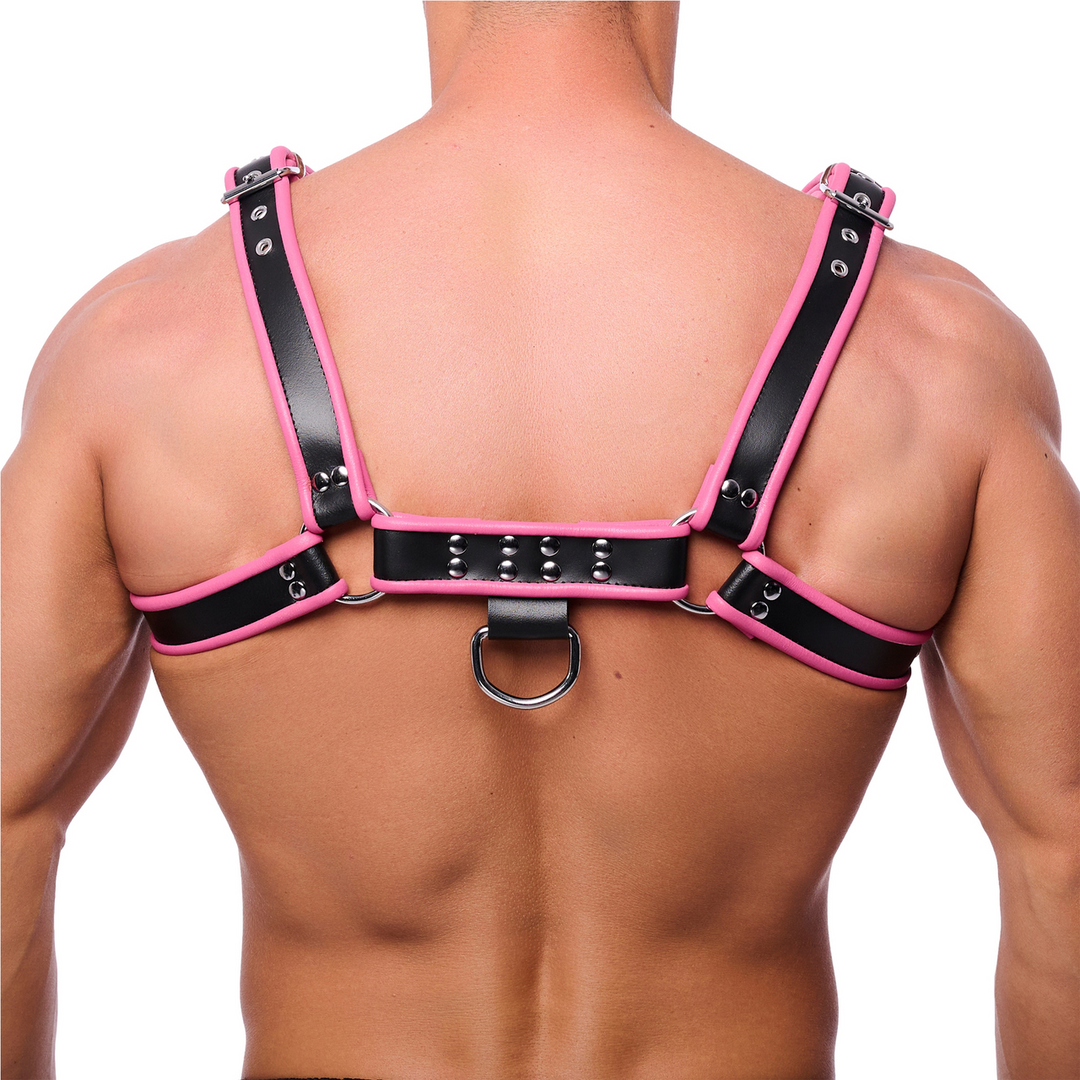 Red leather Premium Leren Harnas - L/XL - Zwart/Roze (3662811692323)