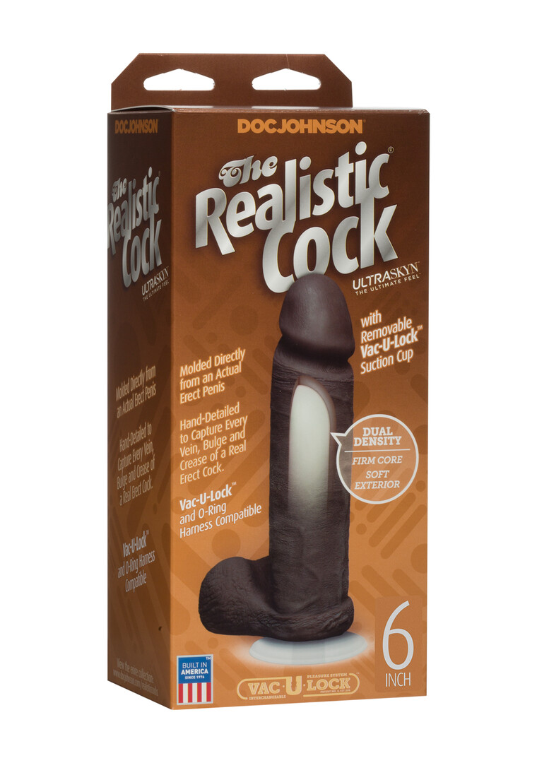 Doc johnson Realistische Cock met Ballen - Verwijderbare VacULock Zuignap - ULTRASKYN - 6 / 16,5 cm - Chocolade (782421014292)