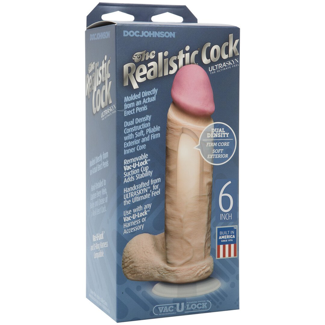 Doc johnson Realistic Cock met Ballen - Verwijderbare Vac-U-Lock Zuignap - ULTRASKYN - 6 / 16,5 cm - Vanille (782421005658)