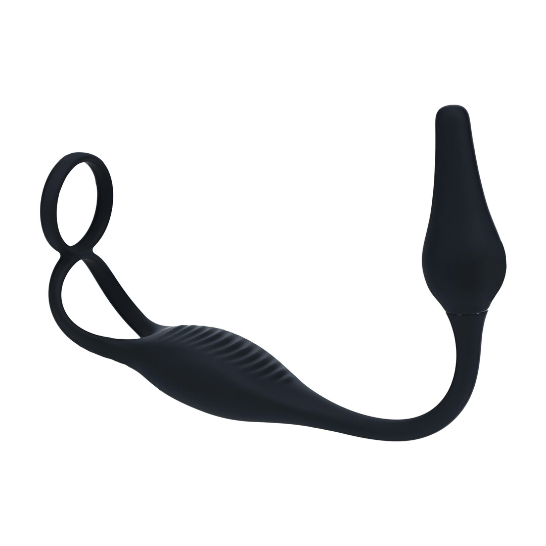 Levelz by shots Vibrerende Siliconen Prostaat Stimulator met Cock- en Ballring - Zwart (8714273067838)