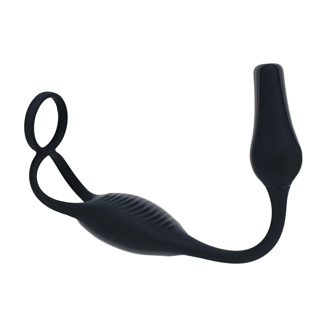 Levelz by shots Vibrerende Siliconen Prostaat Stimulator met Cock- en Ballring - Zwart (8714273067838)