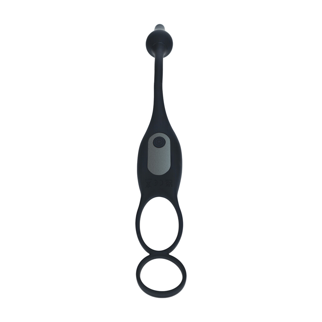 Levelz by shots Vibrerende Siliconen Prostaat Stimulator met Cock- en Ballring - Zwart (8714273067838)