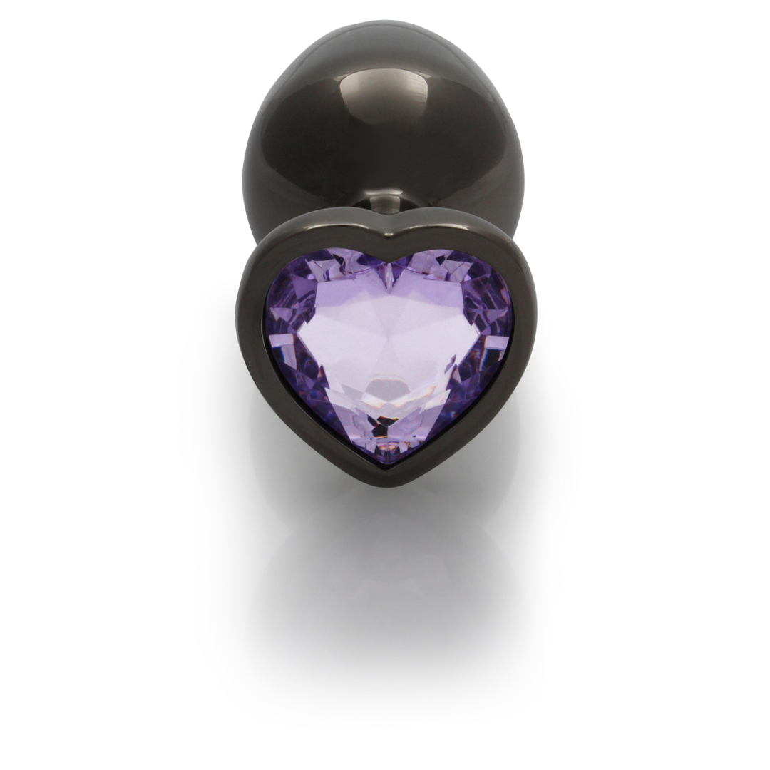 Ouch! by shots Heart Gem Butt Plug - Medium - Gunmetal/Amethist Paars (8714273493415)