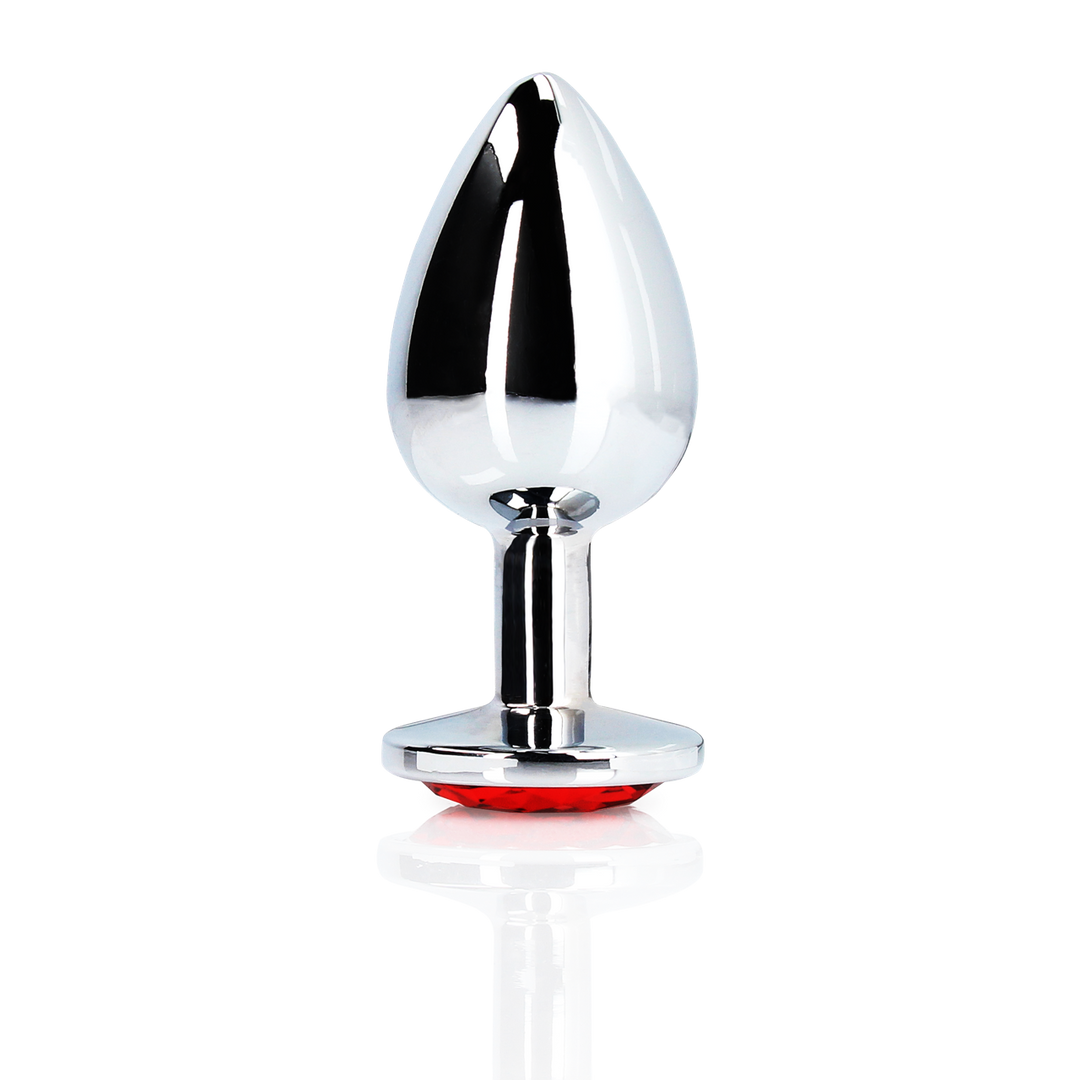 Ouch! by shots Ronde Gem Butt Plug - Klein - Zilver/Ruby Rood (8714273533593)