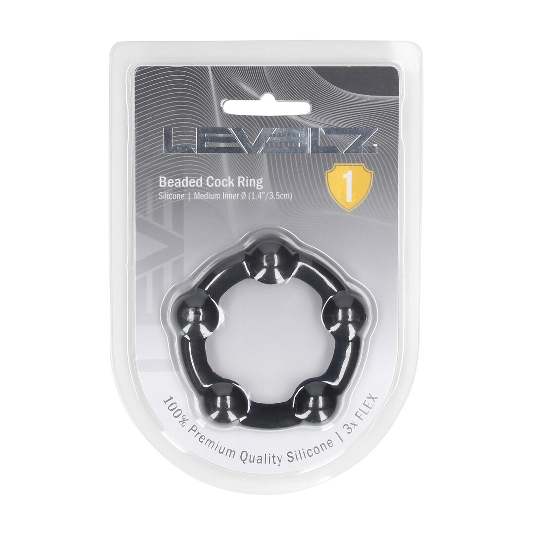Levelz by shots Kralen Silikon Cockring - M - 35mm - Zwart (8714273062529)