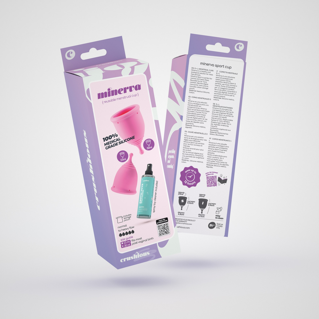 Crushious Minerva - Menstruatiecups met Zak en Speelgoedreiniger - S en L - Roze (7403254157415)