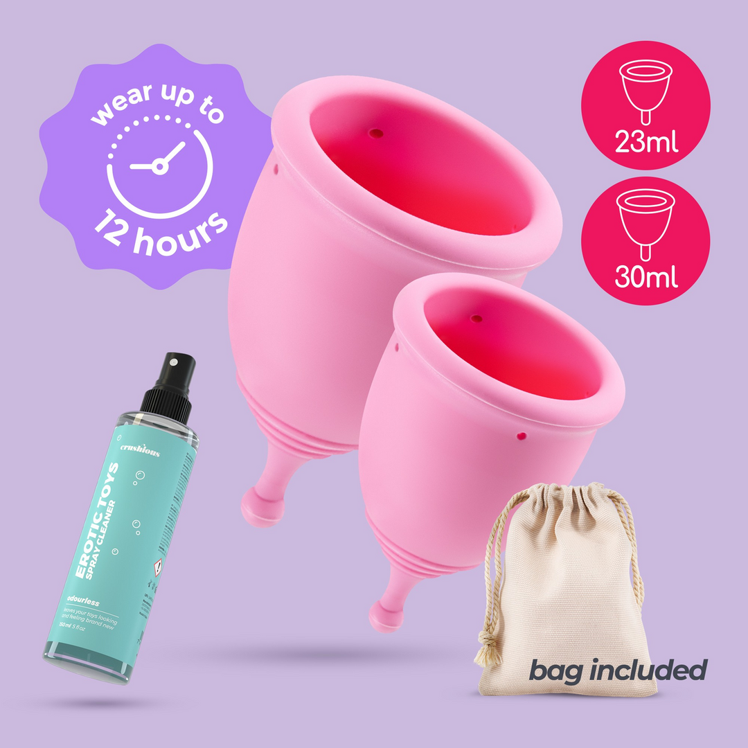 Crushious Minerva - Menstruatiecups met Zak en Speelgoedreiniger - S en L - Roze (7403254157415)