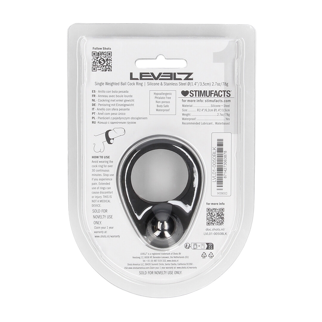 Levelz by shots Vloeibare Siliconen Enkele Gewogen Bal Cockring - Zwart (8714273063878)