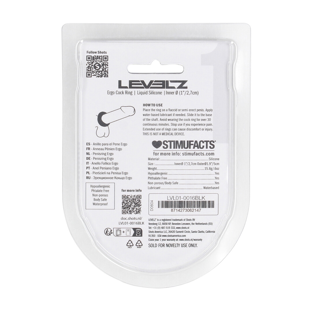 Levelz by shots Ergo Liquid Silicone Cockring - Zwart (8714273062147)