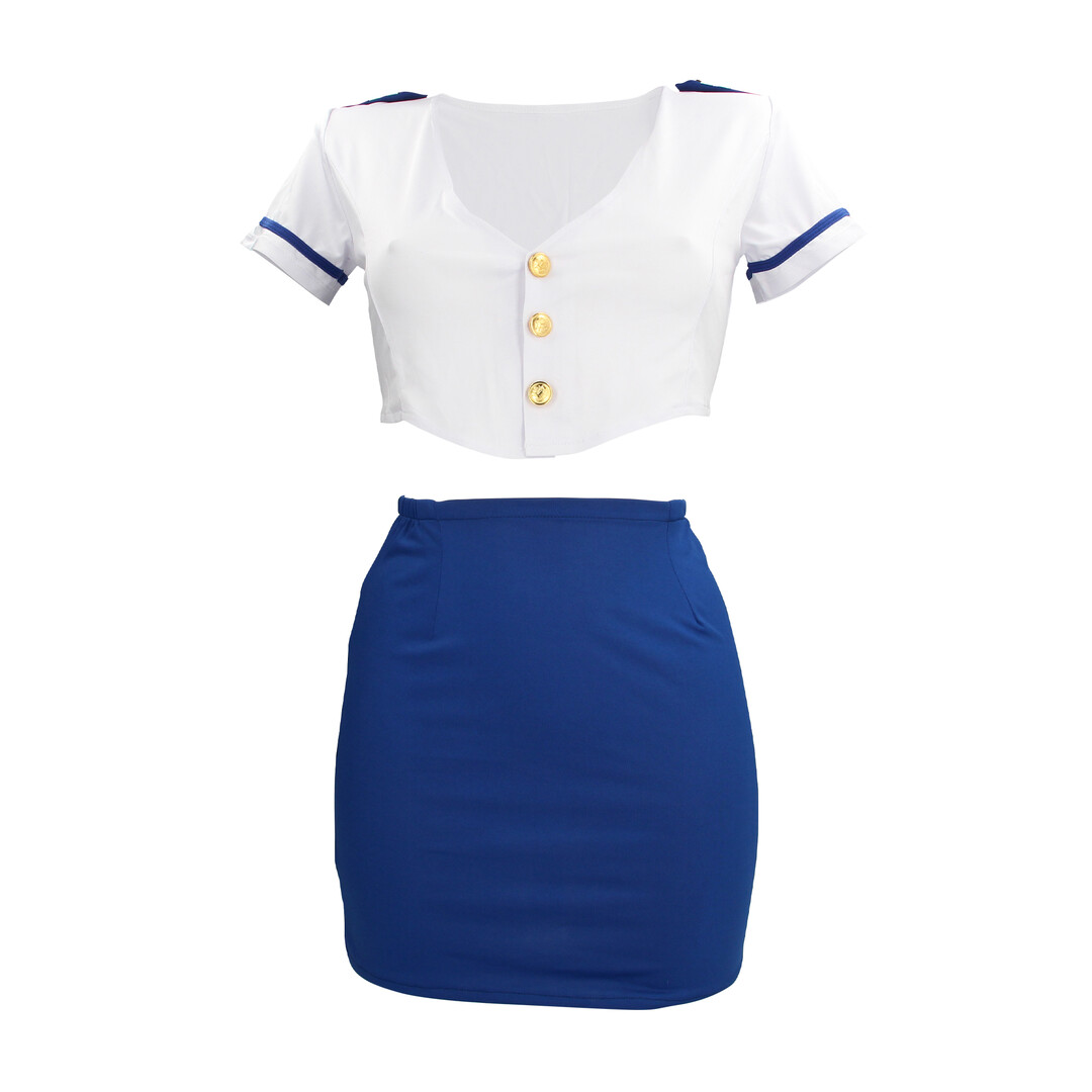 S-line by shots Stewardess Kostuum - S/M - Blauw/Wit (8714273038999)