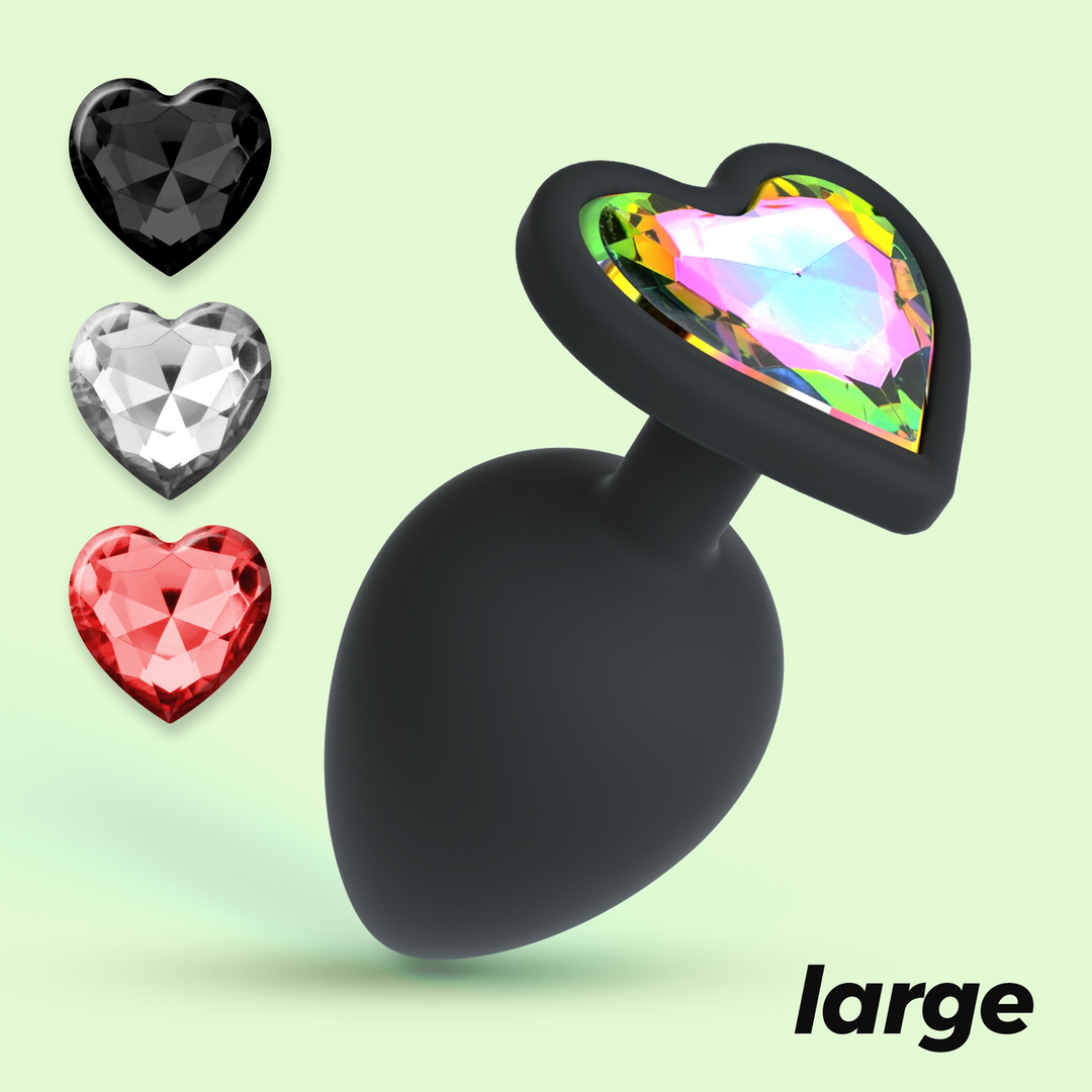 Crushious Cuore - Anale Plug met Vier Verwisselbare Edelstenen - Groot - Zwart (7403254158481)