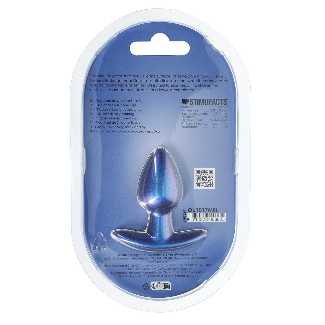 Ouch! by shots Zachte Siliconen Anale Plug - Klein - 2,6 / 6,5 cm - Metallic Blauw (8714273056825)