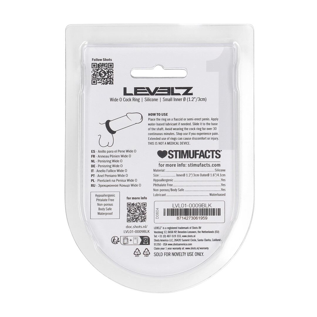 Levelz by shots Wide O Silicone Cockring - S - 30mm - Zwart (8714273061959)