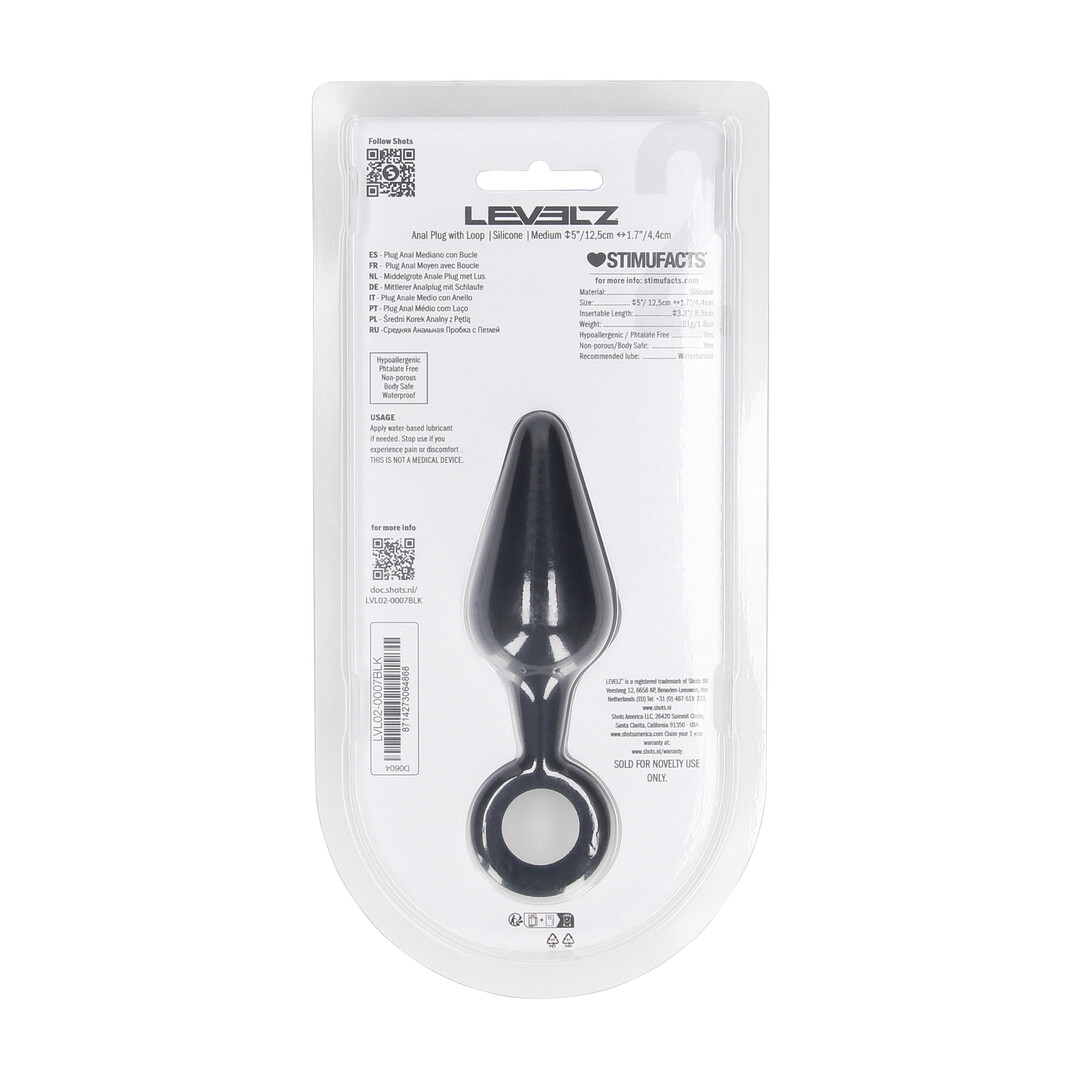 Levelz by shots Siliconen Anale Plug met Lus - M - Zwart (8714273064868)
