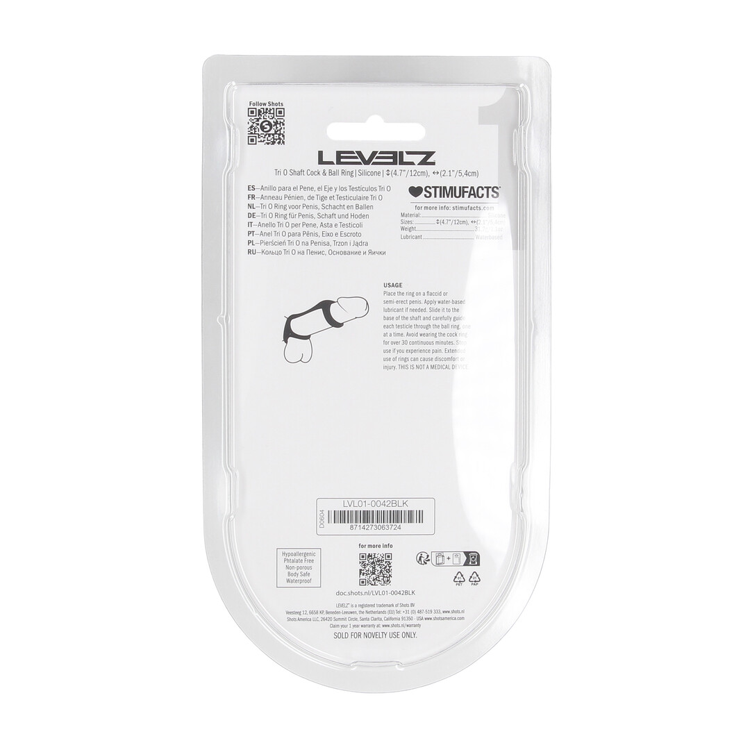 Levelz by shots Tri O Siliconen Schacht Cock- en Ballenring - Zwart (8714273063724)