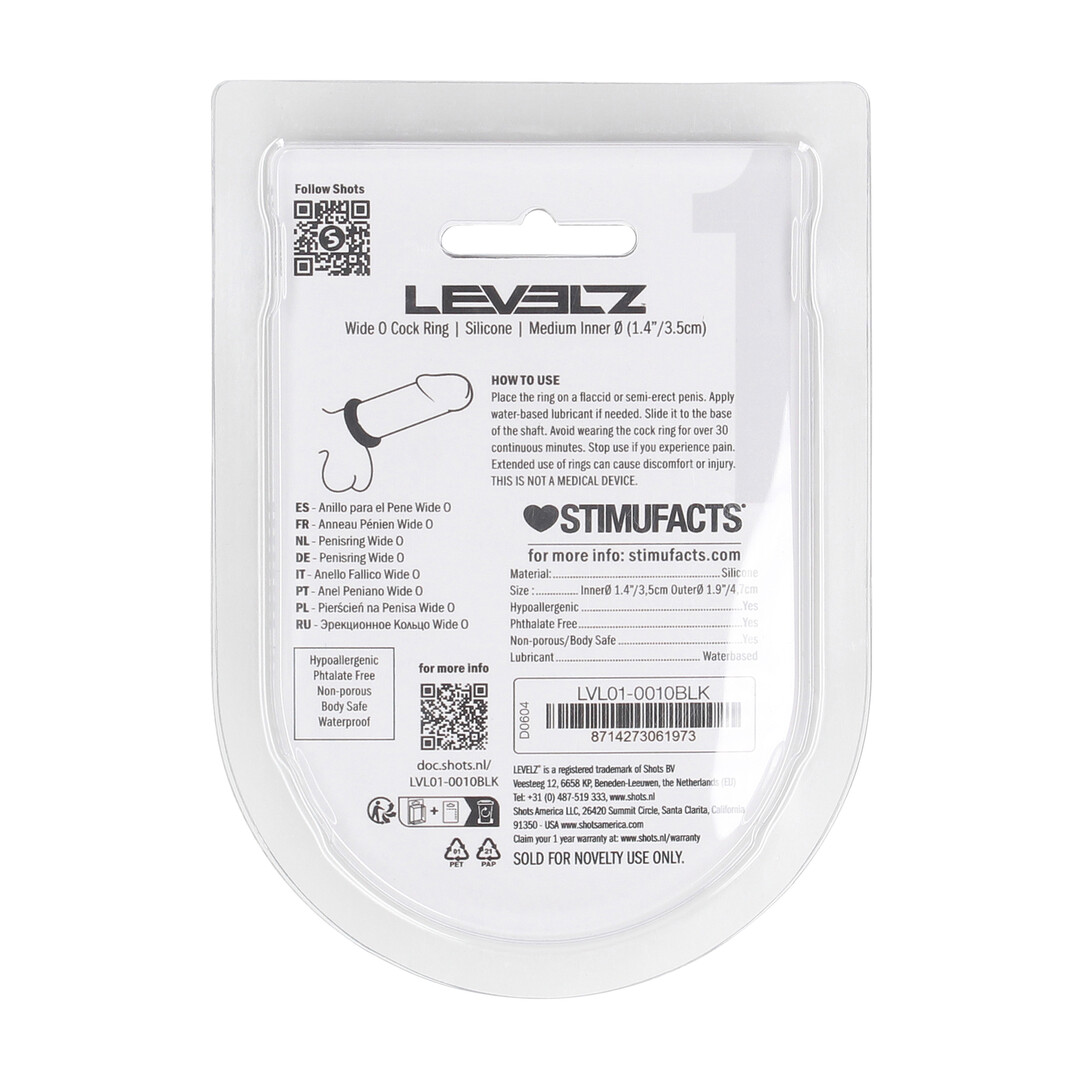 Levelz by shots Wide O Silicone Cockring - M - 35mm - Zwart (8714273061973)