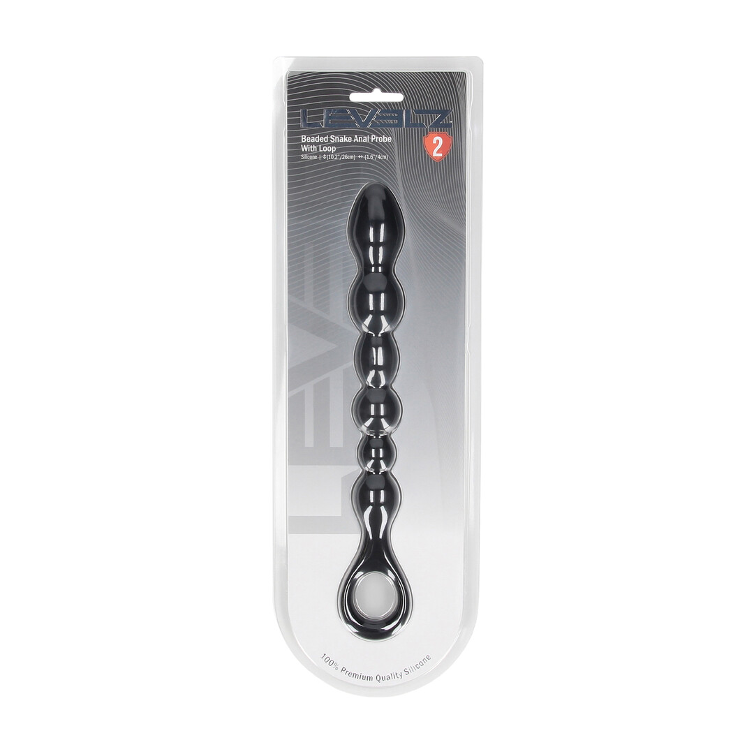 Levelz by shots Kralen Slang Silicone Anale Probe met Lus - Zwart (8714273066718)