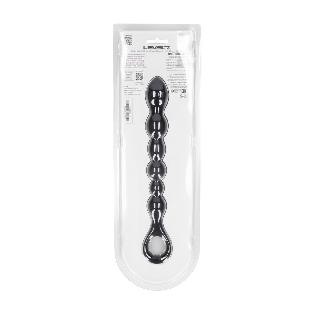 Levelz by shots Kralen Slang Silicone Anale Probe met Lus - Zwart (8714273066718)