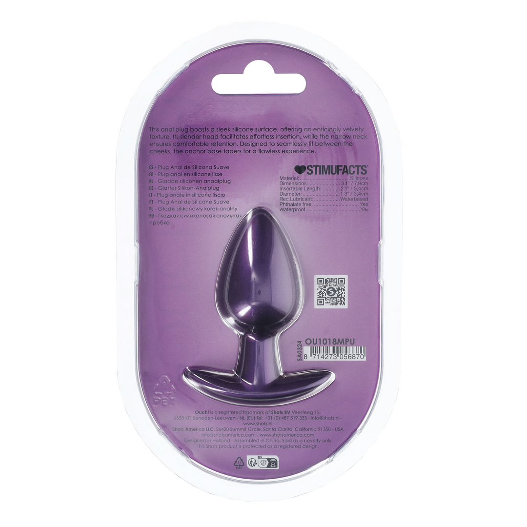 Ouch! by shots Zachte Siliconen Anale Plug - Medium - 3,1 / 7,9 cm - Metallic Paars (8714273056870)