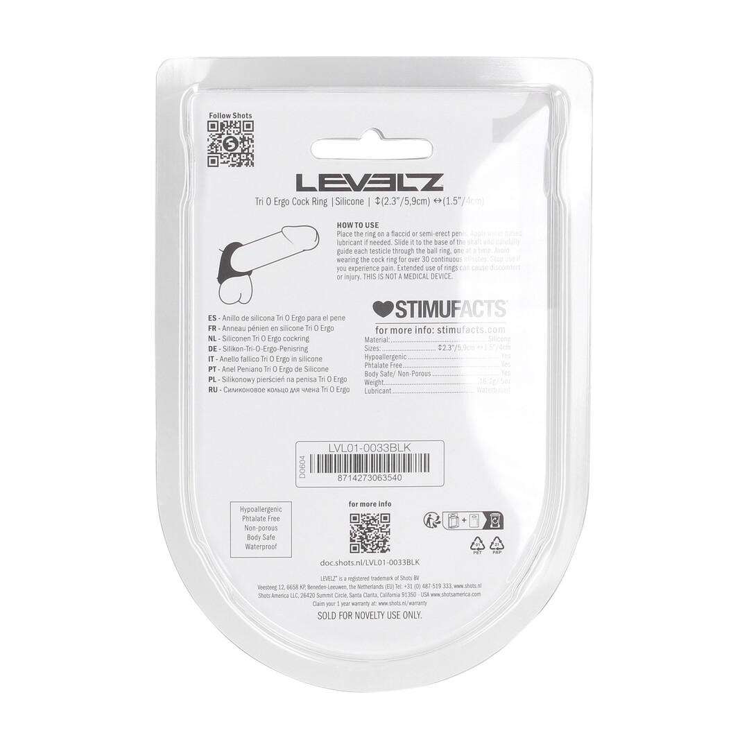 Levelz by shots Tri O Ergo Siliconen Cockring - Zwart (8714273063540)