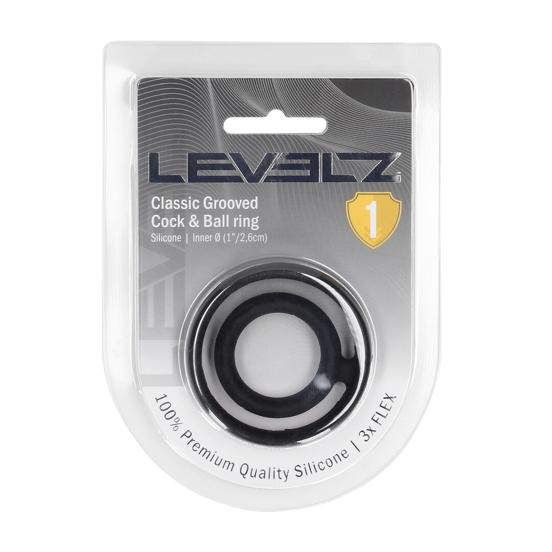 Levelz by shots Classic Grooved Silicone Penis- en Ballenring - Zwart (8714273063502)
