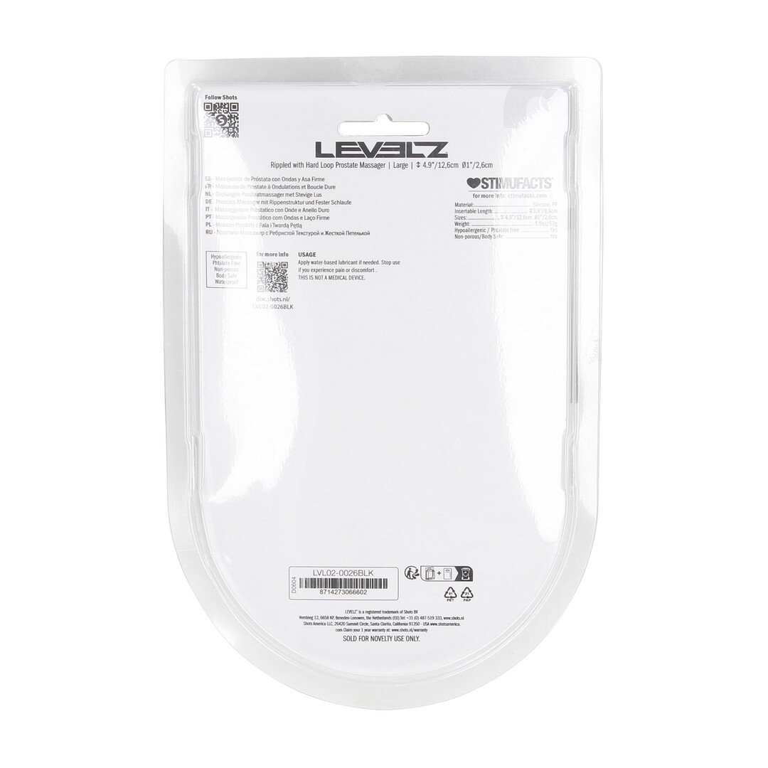Levelz by shots Geribbelde Hard Loop Silicone Prostaat Massager - L - Zwart (8714273066602)