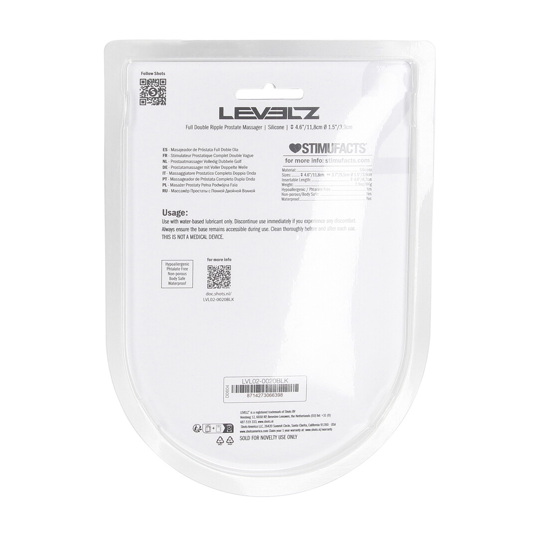 Levelz by shots Volledige Dubbele Golf Siliconen Prostaat Massager - Zwart (8714273066398)