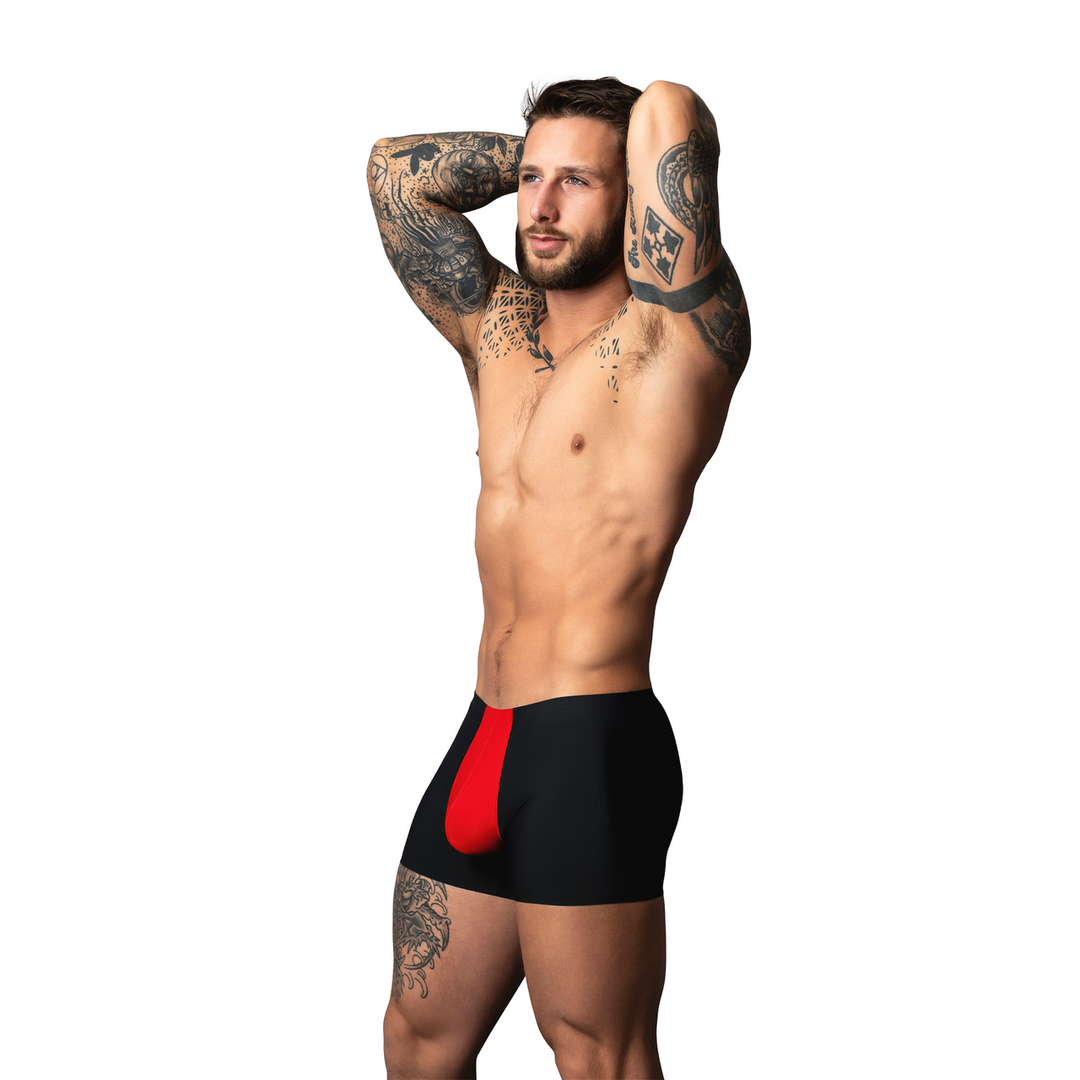 Male power Pouch Short - M - Zwart/Rood (845830094894)