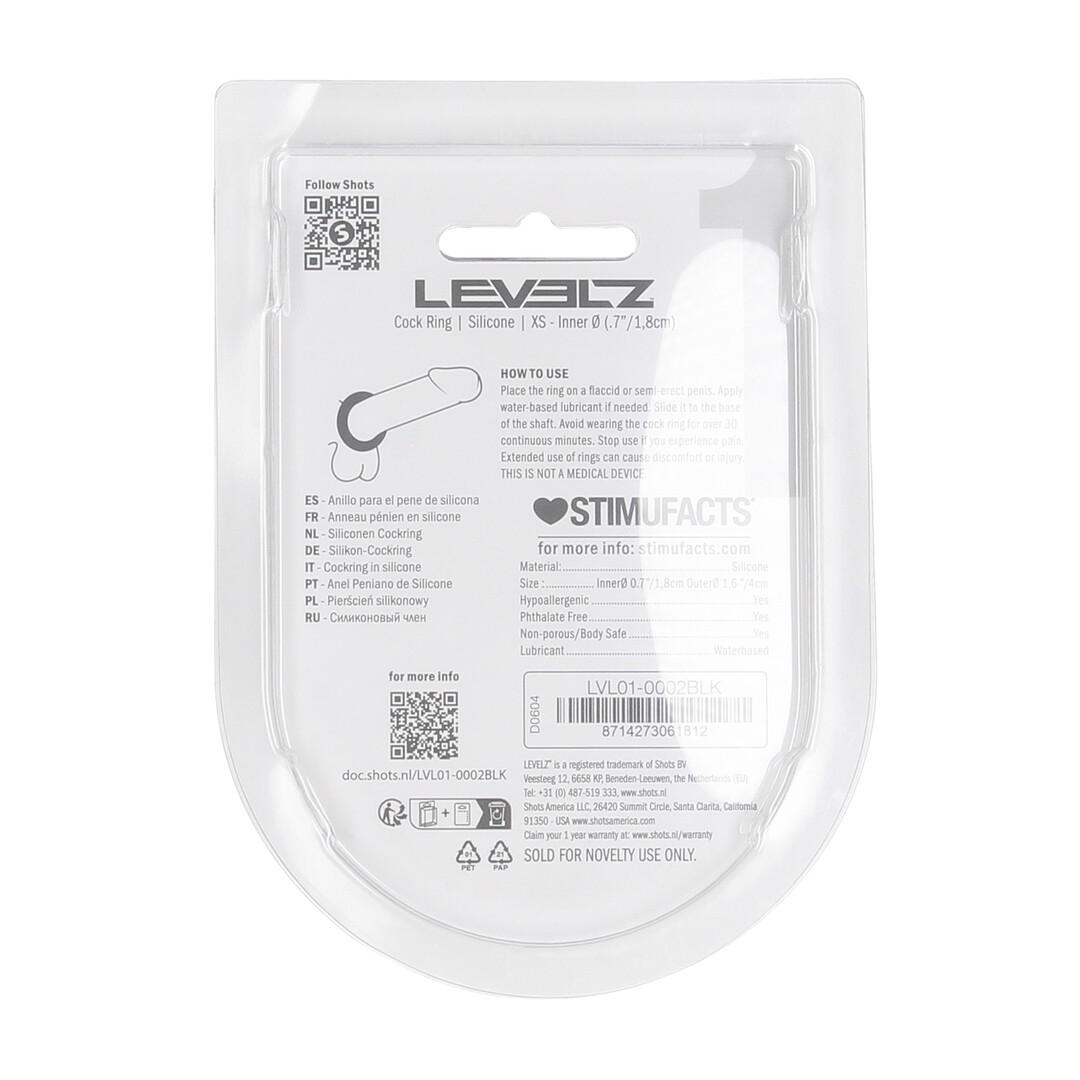 Levelz by shots Massieve Siliconen Cockring - XS - Zwart (8714273061812)