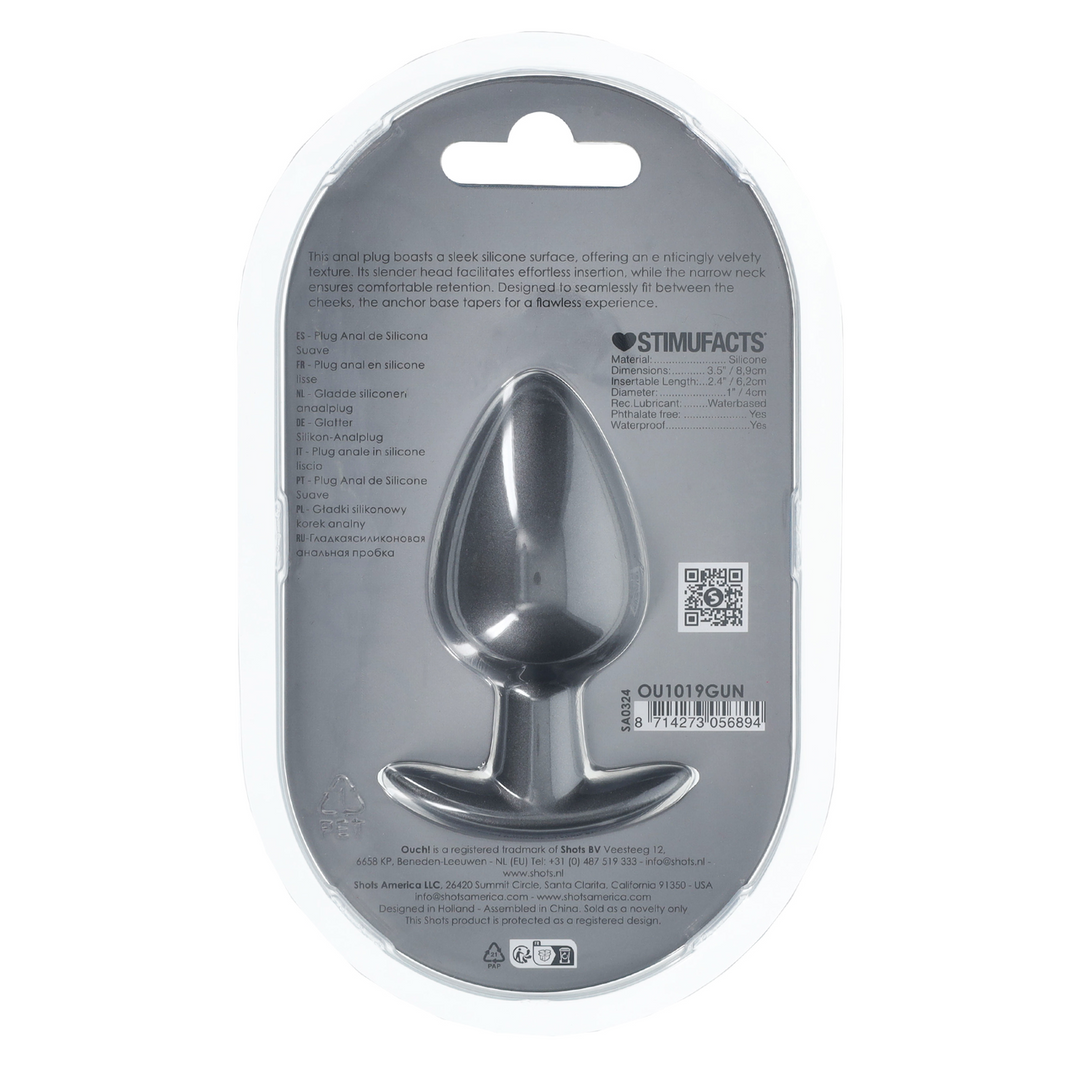 Ouch! by shots Zachte Siliconen Anale Plug - Groot - 3,5 / 8,9 cm - Gunmetal (8714273056894)