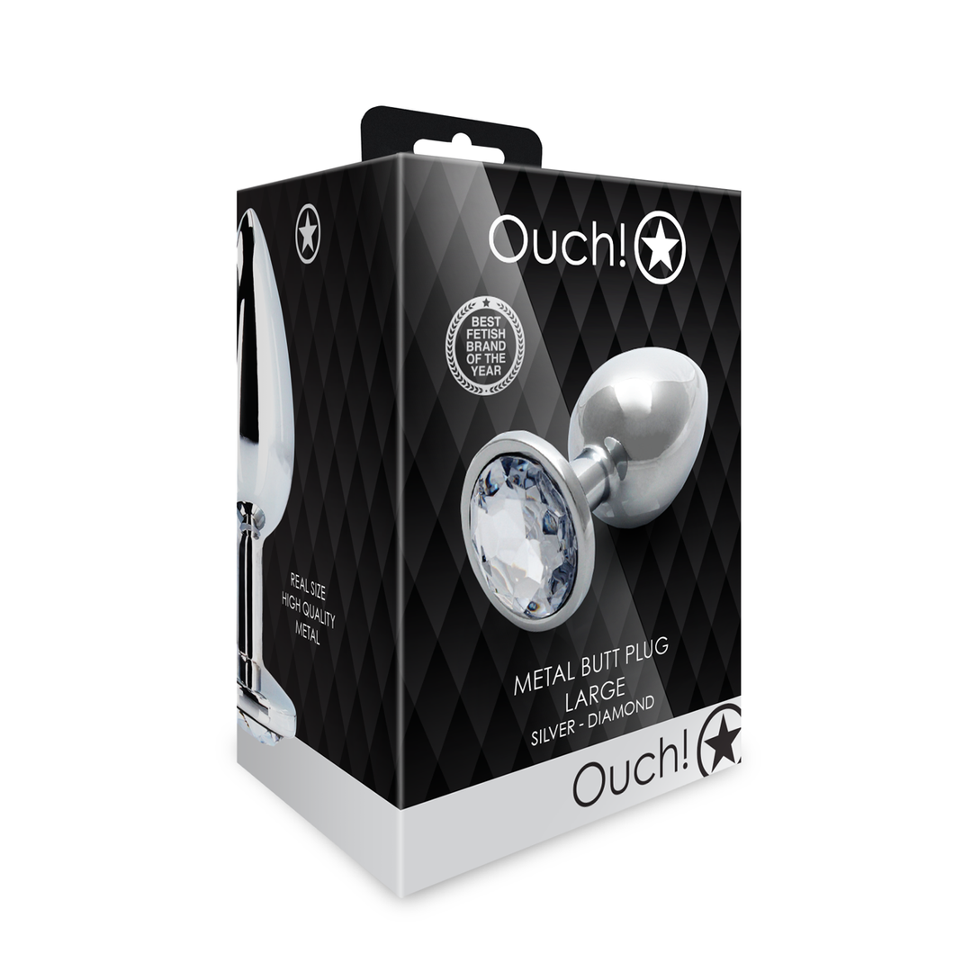 Ouch! by shots Ronde Edelsteen Butt Plug - Groot - Zilver/Diamant (8714273533647)