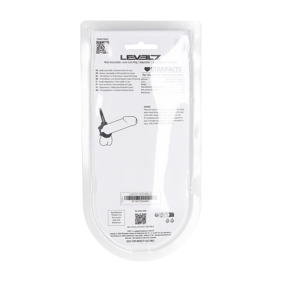 Levelz by shots Afneembare Brede Verstelbare Siliconen Lasso Cockring - 5mm - Zwart (8714273063991)