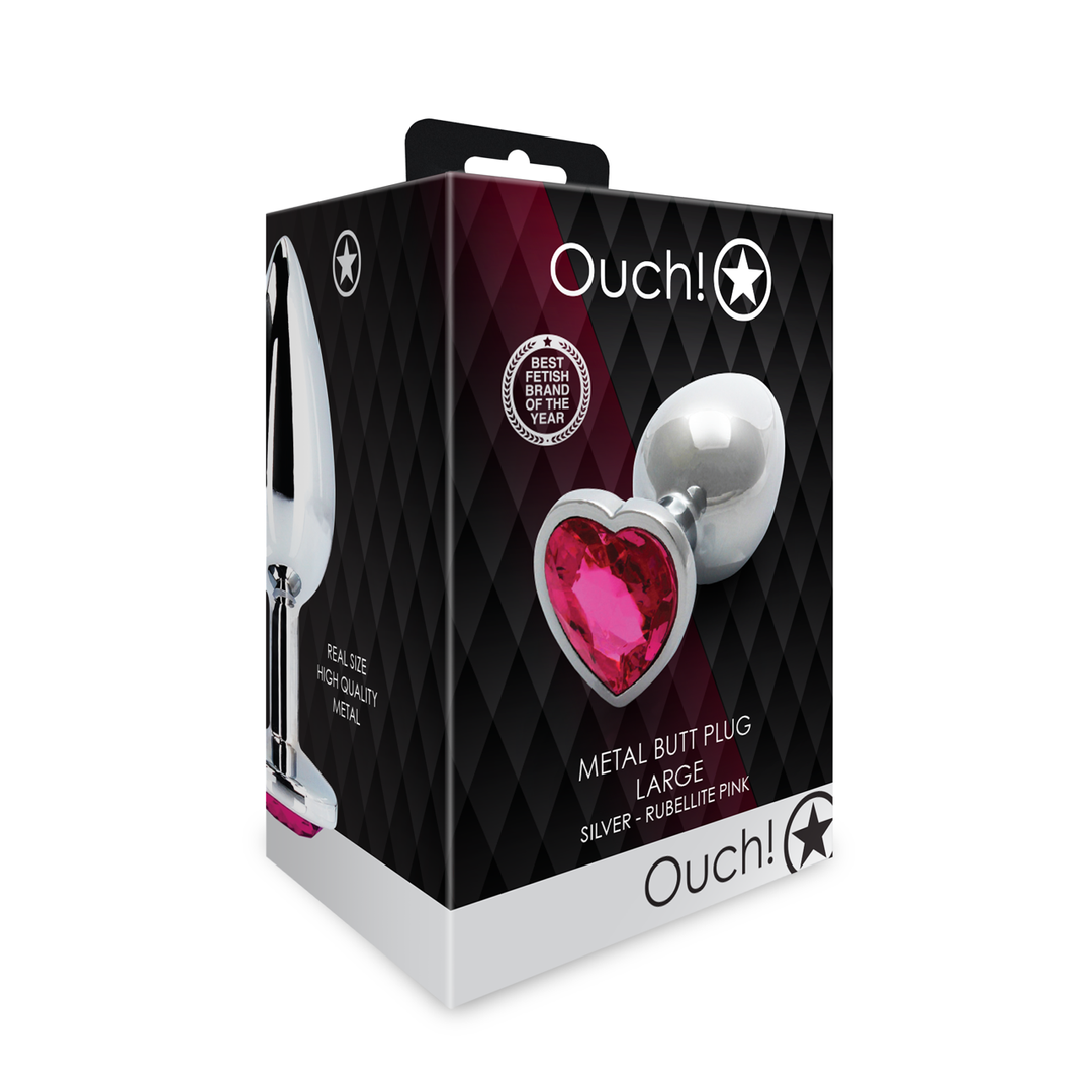 Ouch! by shots Hartje Gem Buttplug - Groot - Zilver/Rubellite Roze (8714273533678)