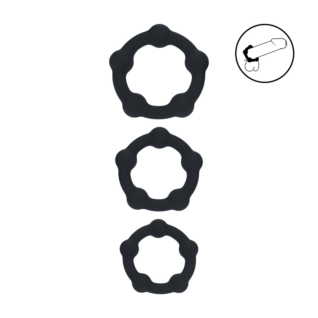 Levelz by shots Kralen Silikon Cockring Set van 3 - S/M/L - Zwart (8714273062611)
