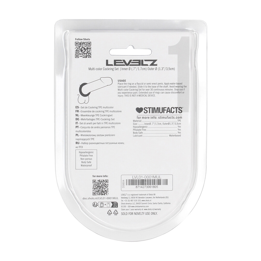 Levelz by shots Cockring Set van 4 - Multicolor (8714273061805)