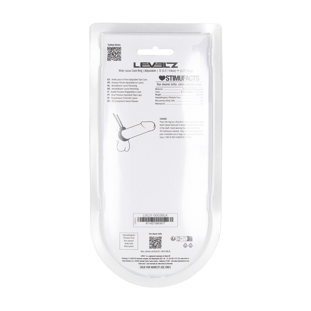 Levelz by shots Brede Verstelbare Siliconen Lasso Cockring - 5mm - Zwart (8714273063977)