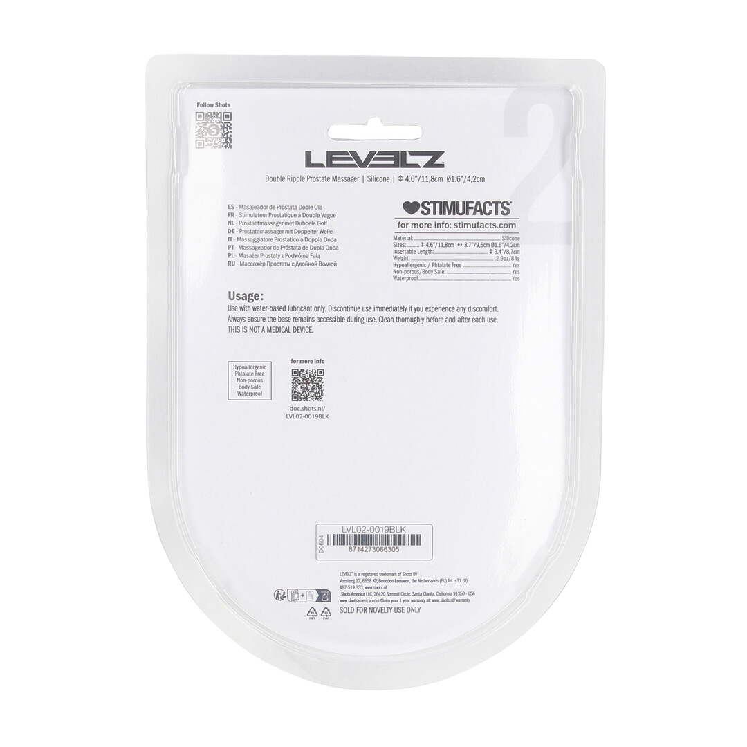 Levelz by shots Dubbele Ripple Siliconen Prostaat Massager - Zwart (8714273066305)