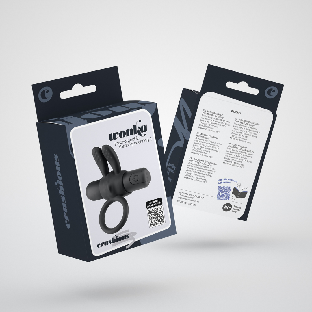 Crushious Wonka - Cockring met Oplaadbare Vibrerende Bullet - Zwart (7403254158955)